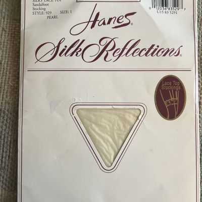 Hanes Women's Silk Reflections Silky Lace Top Stockings Size 1 “Pearl”